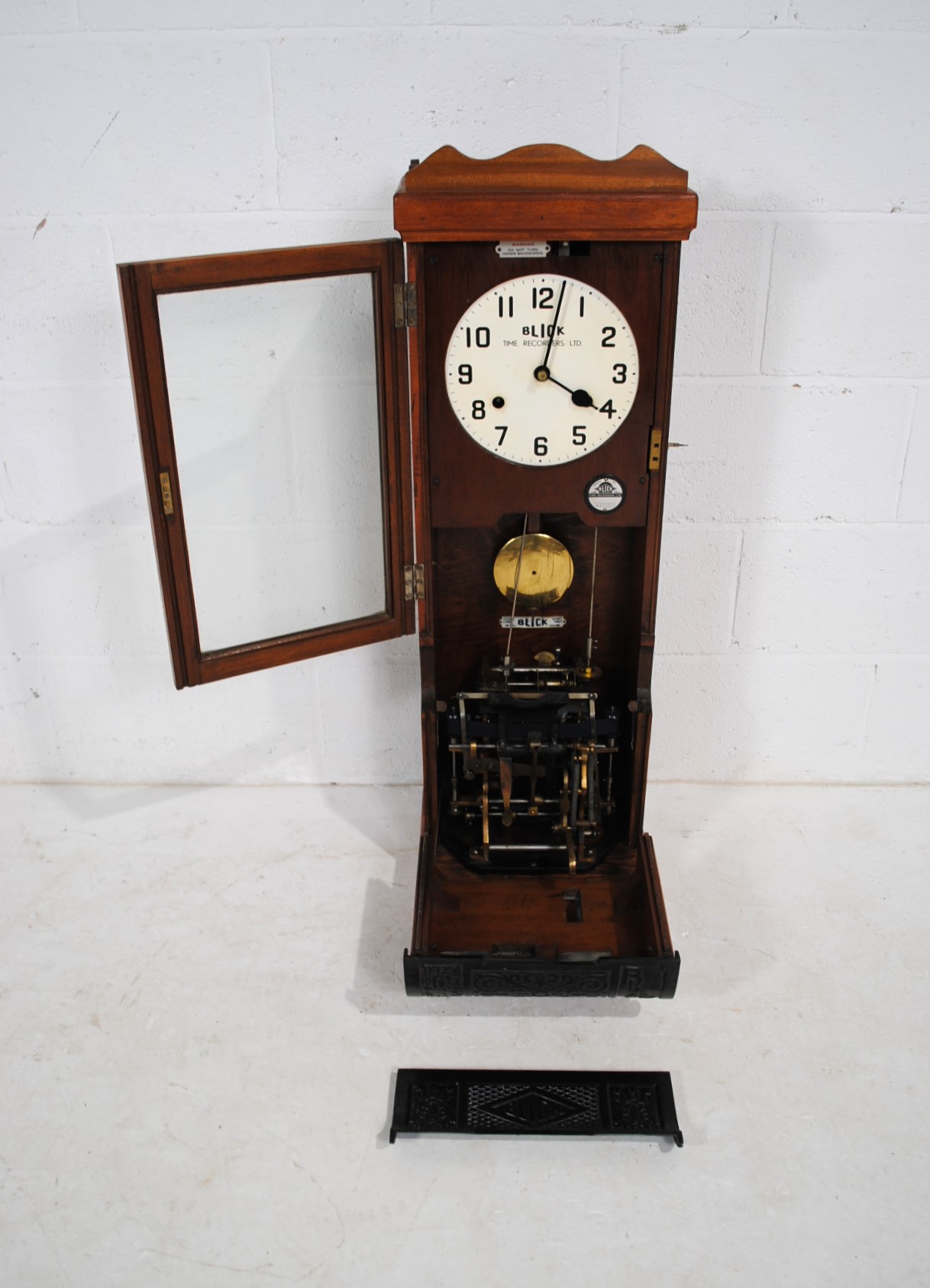 A Blick Time Recorder oak cased clocking in machine, with key and pendulum - length 34cm, depth - Image 15 of 15