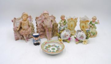 A small quantity of ceramics, including three pairs of figural dishes, Oriental dish etc.