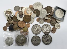 A collection of coinage including three Victorian crowns dated 1893, 1889 & 1887 and a Victorian