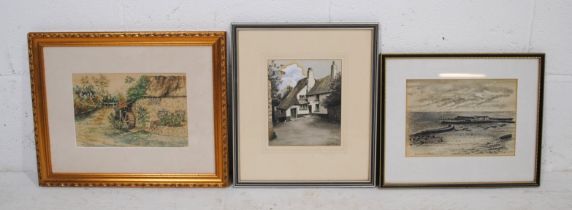 A framed watercolour of The Cobb at Lyme Regis, signed 'a s street', along with a framed watercolour