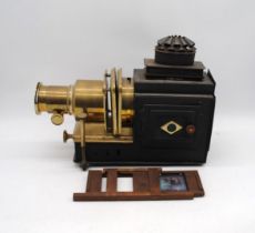 An antique magic lantern slide projector