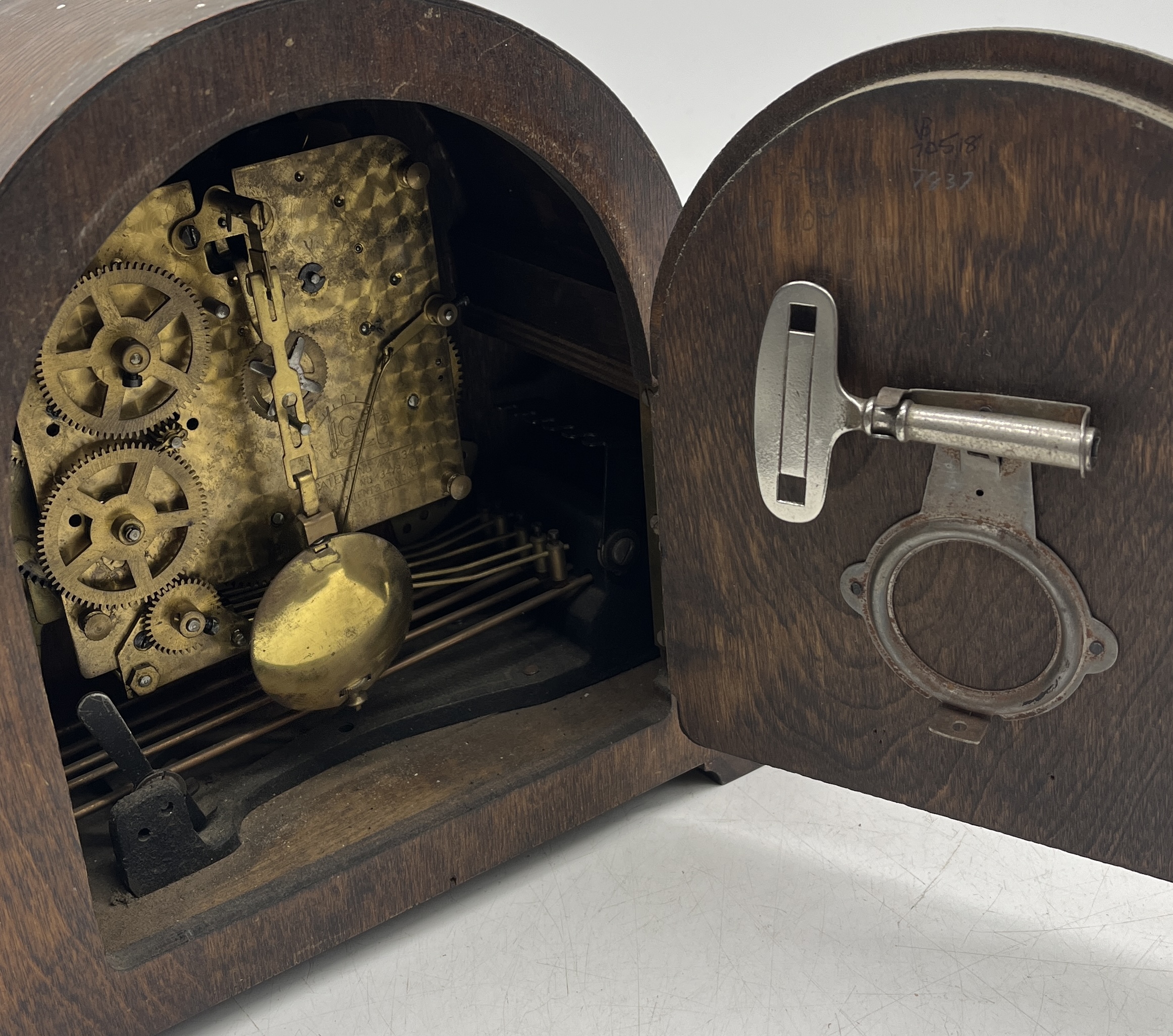 Three oak cased mantle clocks made by Perivale, Enfield etc. - Image 3 of 10