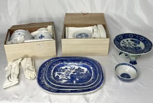 A collection of blue and white china including two boxed oriental gift boxes etc.