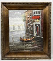 A large oil on canvas of a venetian scene, signed to lower right (possibly S. Loford?) - 61cm x