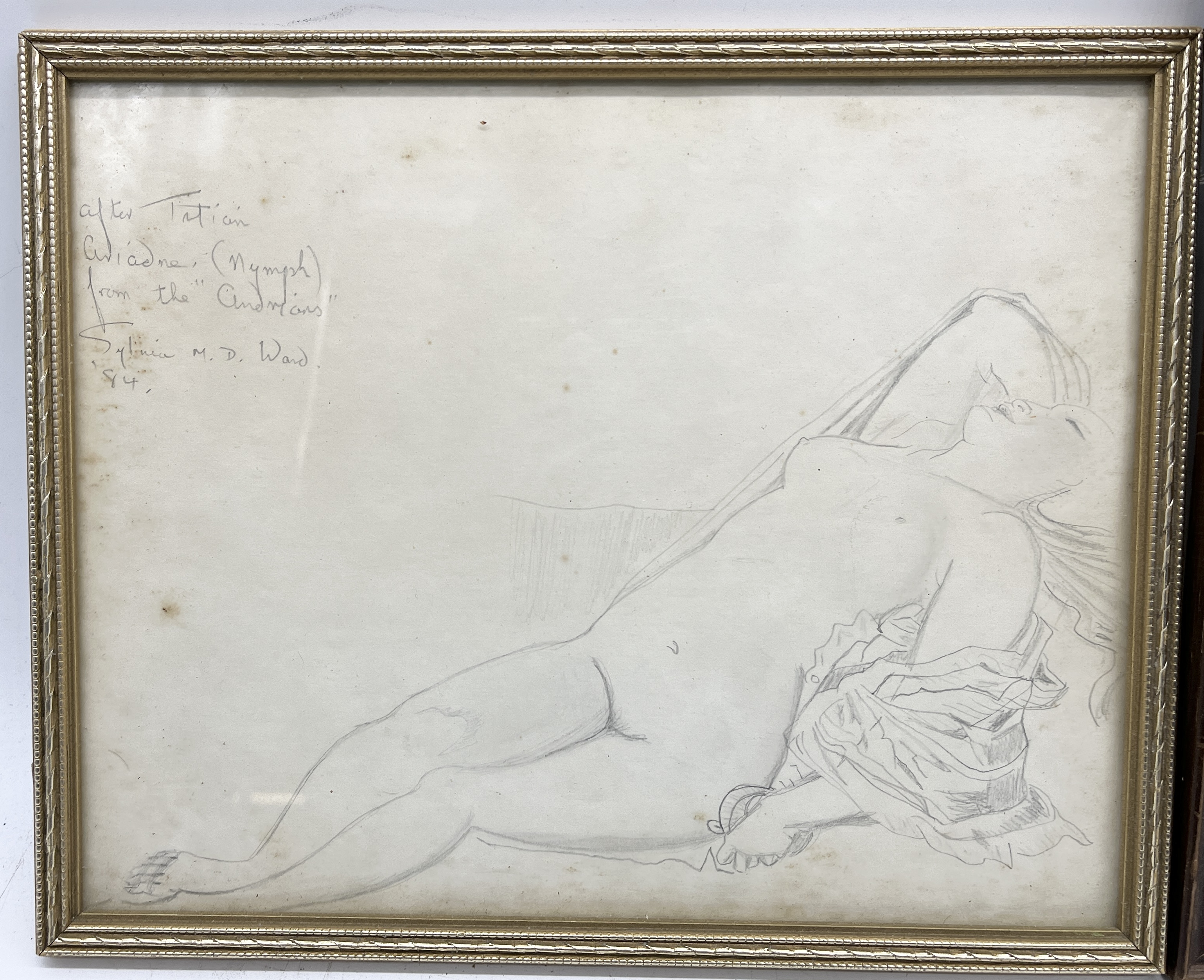 Two small pencil sketches showing nude figures by Sylvia M Dixon Ward, both signed and described - Bild 2 aus 5