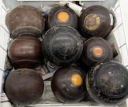 A collection of various lawn bowls