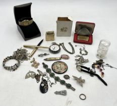 A collection of costume jewellery, parker pens, lighters etc.