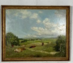 A framed local interest oil on board painting "A quiet afternoon" signed William Coutts, a country