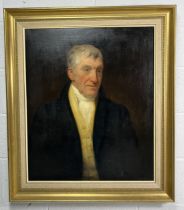 A large Victorian oil on canvas showing a portrait of an older gentleman, no obvious signature -