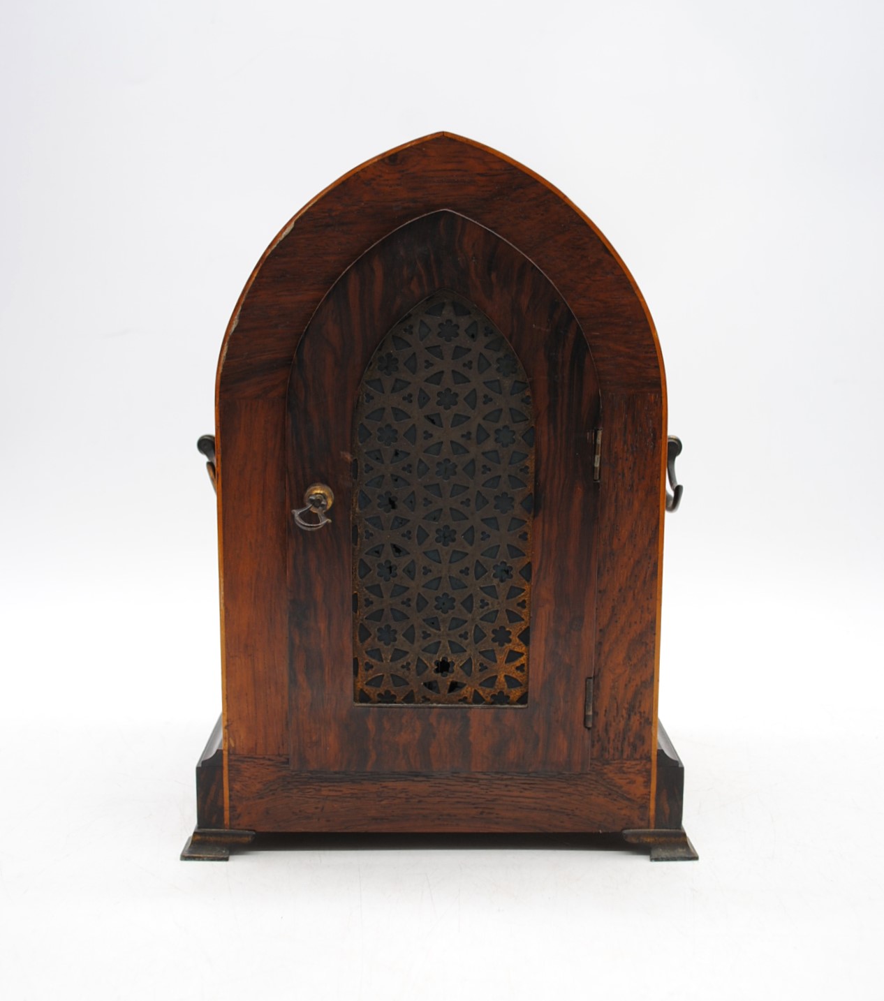 An Edwardian inlaid mantel clock, with keys - Image 7 of 11