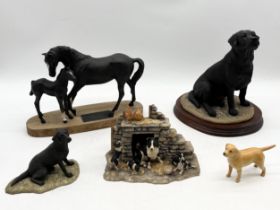 A collection of Border Fine Arts and other figures including Labrador, Osprey, Heavy Horses, Beswick