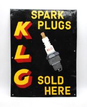 A painted enamel sign for 'KLG Spark Plugs' - 42cm x 55cm