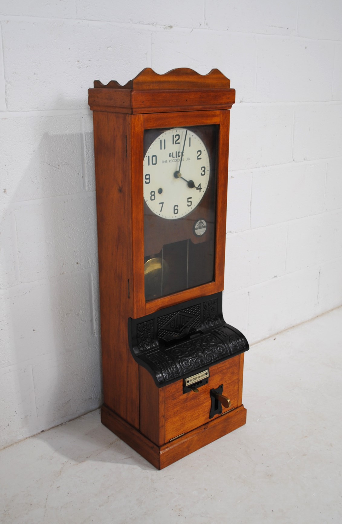 A Blick Time Recorder oak cased clocking in machine, with key and pendulum - length 34cm, depth - Image 3 of 15