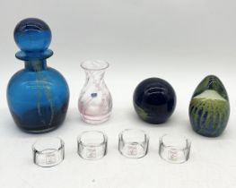 A collection of glassware including Mdina and Caithness along with a Mdina style decanter