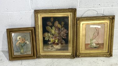 Three gilt framed still life pictures two signed indistinctly (possibly Howe?), Overall size of