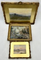 Two gilt framed watercolours. A country landscape with hills in the distance, signed John McDougal