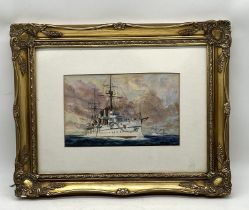 A gilt framed watercolour of steamer ships, initialed PB bottom right corner, overall size 50cm x