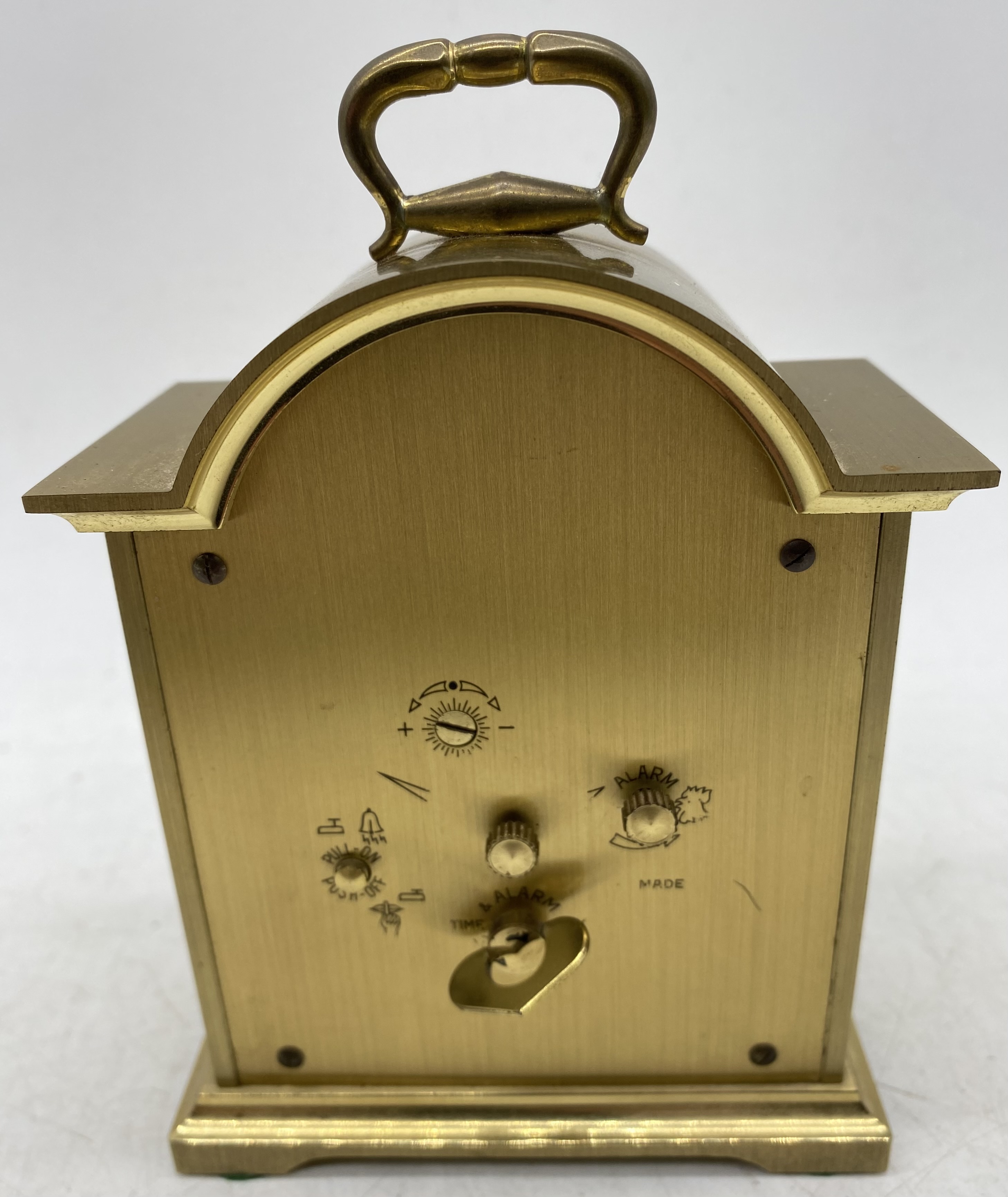 An Elliott of London small bracket clock in oak case along with a brass Swiza alarm clock - Image 9 of 9