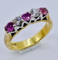 An 18ct gold ruby and diamond 5 stone ring, weight 6.1g, size M