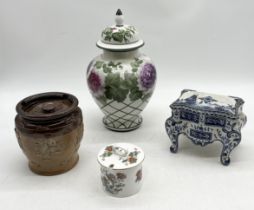 A collection of china including Royal Doulton, Royal Bonn vase, Delft style model of a commode etc.