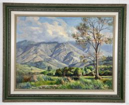 " Cerros y Bucare" Pedro Angel González (Venezuela 1901 - 1981) oil on canvas showing a