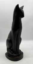 A stone statue of an Egyptian style seated cat with mouse to feet - height 57cm