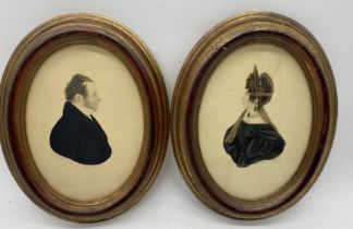 A pair of William IV watercolour portraits of a gentleman and lady, both with "Painted by Mrs