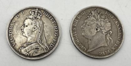 An 1821 George IIII crown along with an 1890 Victorian crown