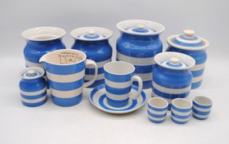 A quantity of TG Green Cornish ware, including six various sized lidded pots (one lid missing),