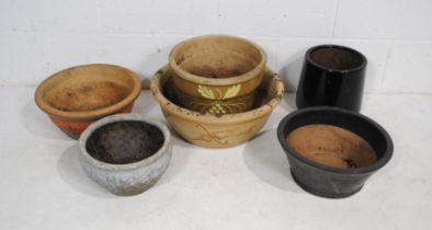 A small quantity of various sized glazed garden plant pots and one other