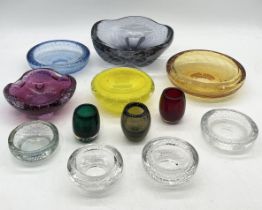 A collection of Whitefriars bubble glass bowls, dishes, vases etc.