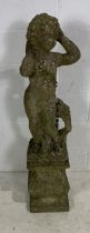 A weathered cherub on shaped plinth, total weight 122cm