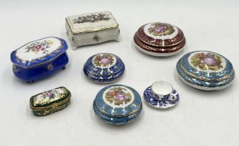 A collection of various trinket boxes including Limoges, Dresden, Capeans etc.