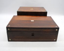 A Victorian rosewood writing slope, with mother of pearl detailing, along with another writing slope