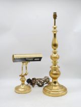 A brass bankers style lamp, along with a brass table lamp