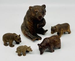 A set of 5 Black Forest carved wooden bears