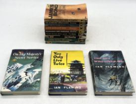 A collection of James bond novels including nine paperback Pan titles and three hardback book club