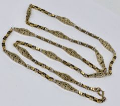 An unmarked 14ct gold (tested) fancy necklace, length 70cm, weight 21.3g