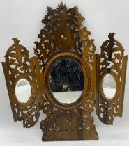 A Sorrento ware triptych mirror, height 44cm