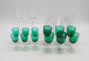 A small quantity of glassware, including a set of six Victorian green sherry glasses and a set of