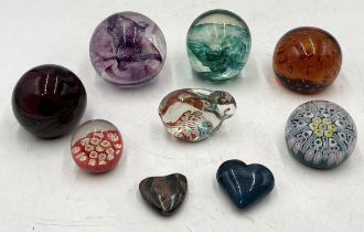 A collection of paperweights including Whitefriars, millefiori etc.