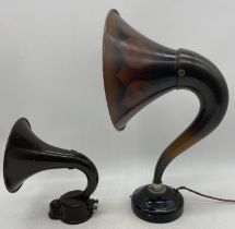 Two vintage horn speakers, The Sterling Baby and an S G Brown speaker type H-4