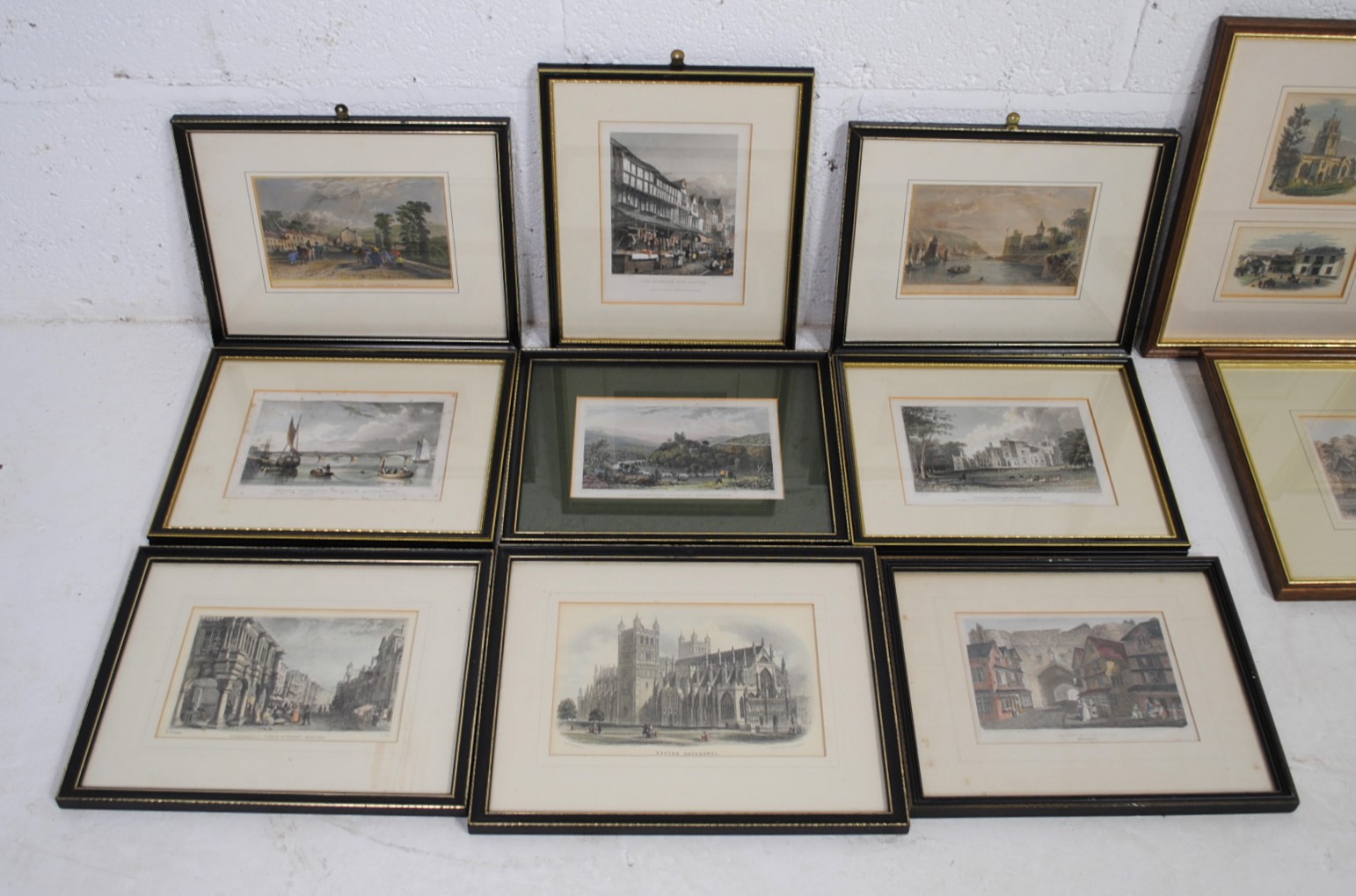 A collection of antique framed prints, all of local scenes including Colyton, Shute House, Exeter, - Image 2 of 17