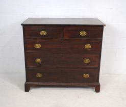 A Georgian mahogany chest of five drawers, raised on bracket feet - length 109cm, depth 55cm, height