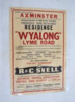 An R&C Snell (Axminster) poster for the sale of Wyalong, Lyme Road, Axminster, dated Thursday 26th
