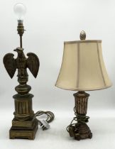 A gilt table lamp in the form of an eagle along with one other