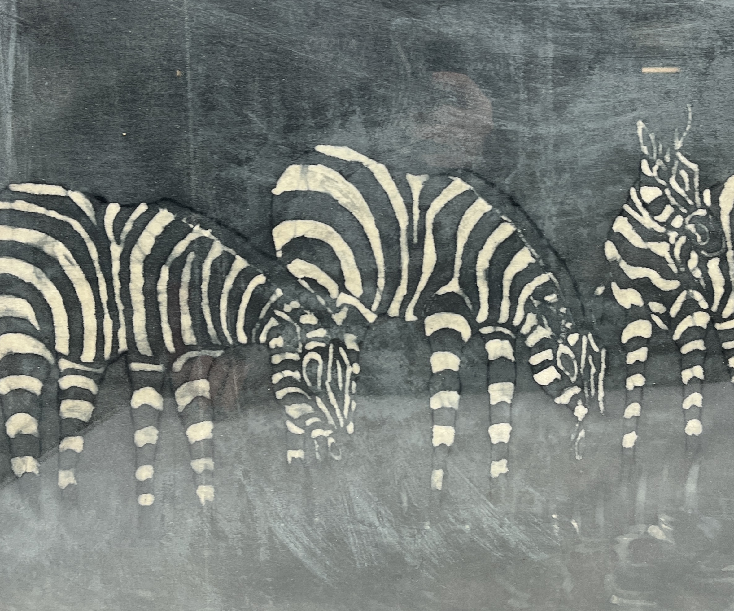 A painted silk picture of Zebras grazing - 48cm x 75cm - Image 3 of 4