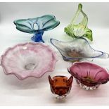 A collection of art glass including large Chribska bowl, green glass basket etc.
