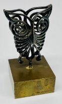 An Ilias Lalaounis 925 silver owl sculpture/paperweight on brass stand - 8cm tall