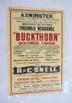 An R&C Snell (Axminster) poster for the sale of Buckthorn, Rocombe Cross, Axminster, dated